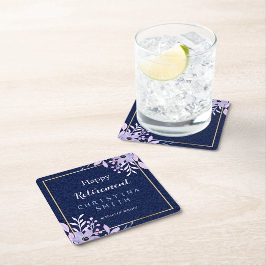 ドリーミー薄紫パステルウォーターカラーリタイアメントパーティー スクエアペーパーコースター (インサイチュ)