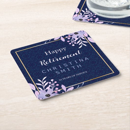 ドリーミー薄紫パステルウォーターカラーリタイアメントパーティー スクエアペーパーコースター (アングル)