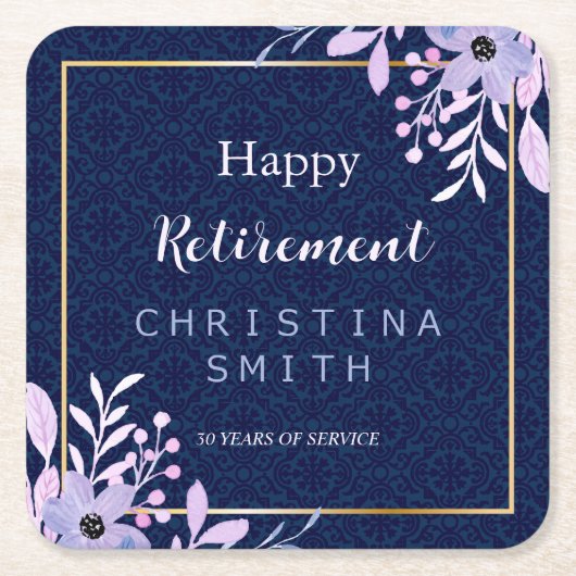 ドリーミー薄紫パステルウォーターカラーリタイアメントパーティー スクエアペーパーコースター (正面)