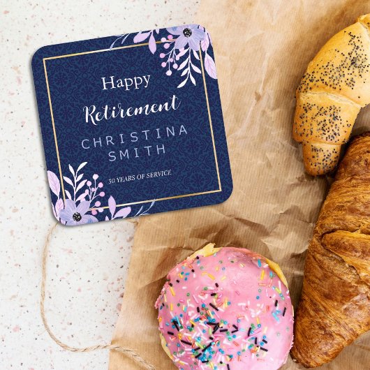 ドリーミー薄紫パステルウォーターカラーリタイアメントパーティー スクエアペーパーコースター