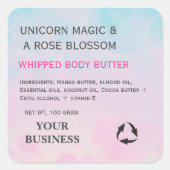 ドリーミー虹ユニコーン水彩製品シール スクエアシール (正面)