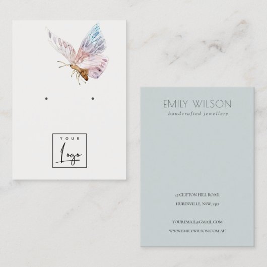 ドリーミー赤面アクアバタフライロゴイヤリングディスプレイ 名刺 (正面/裏面)