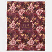 ドリーミー赤面ブルゴーニュ金ゴールドパーソナライズされたフローラ フリースブランケット (正面)