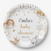 ドリーミー金ゴールドお洒落ウッドランドベビーシャワー ペーパープレート (正面)
