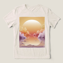 ドリーミー金ゴールドサンセットイラストレーションTシャツ トライブレンドTシャツ