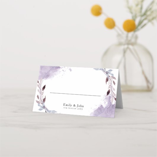 ドリーミー離れパープルズウォーター縁ど結婚カラー プレイスカード (正面)