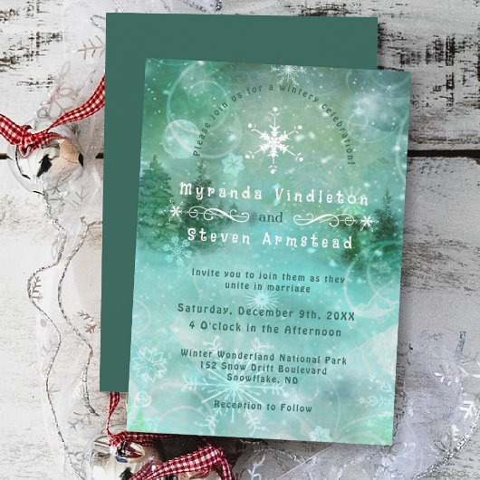 ドリーミー雪の森の冬のワンダーランド結婚ズ 招待状