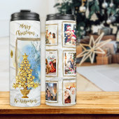 ドリーミー6フォトコラージュブルー&金ゴールドクリスマスツリー タンブラー