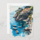 ドリーミー・アマルフィ海岸：水絵を描色のデザイン シーズンポストカード (正面/裏面)