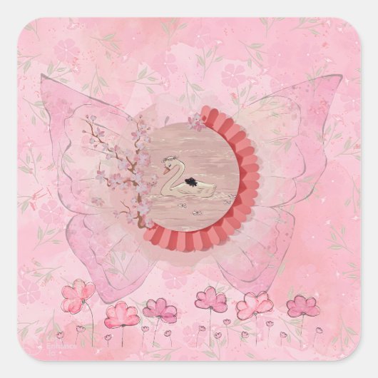 ドリーミー・スワン・ステッカー スクエアシール (正面)