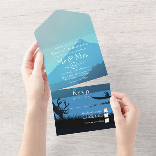 ドリーミー・レイクサイド結婚・ウッドランド・フォレスト オールインワン招待状 (貼ってはがせる)
