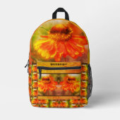 ドリーミー《植物》百日草フラワーパーソナライズされたヴィンテージ プリントバックパック (正面)