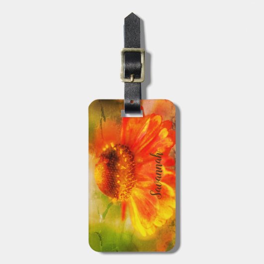 ドリーミー《植物》百日草フラワーパーソナライズされた抽象芸術 ラゲッジタグ (正面縦)
