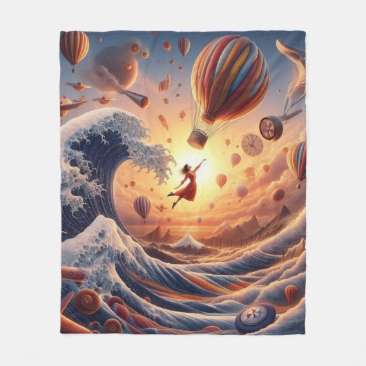 ドリームウィーバーの旅：ファンタジー熱気球 フリースブランケット (正面)