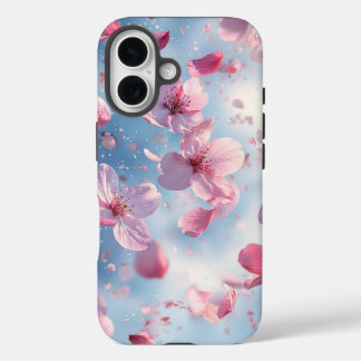 ドリームウォーターカラーピンク花びら&スカイフォンケース iPhone 16ケース