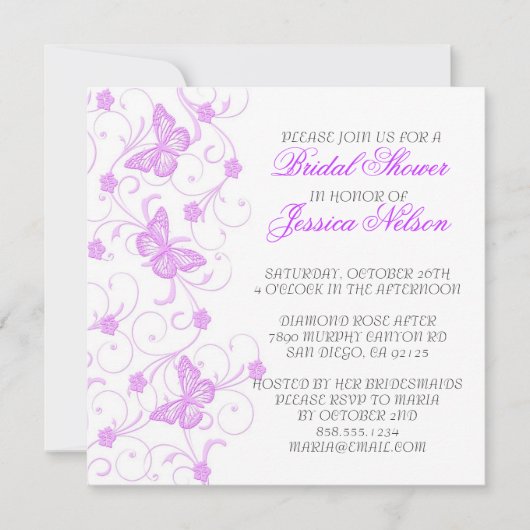 ドリームエレガントパープルバタフライシャワー招待状 招待状 (正面)