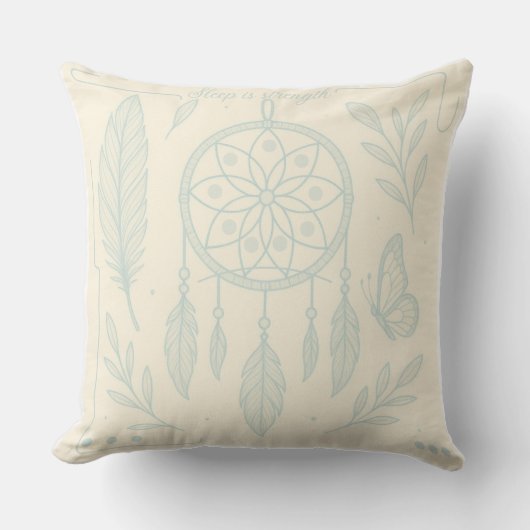 ドリームキャチェのコットンピロー「眠りは強い」 クッション (正面)