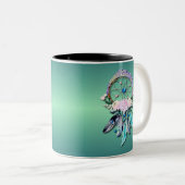 ドリームキャッカラフルチャー羽毛トライバル先住民 ツートーンマグカップ (正面右)