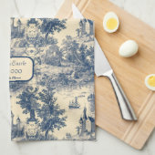 ドリームキャッスルクラシックブルーアンドアイボリートイレデジュイ キッチンタオル (四つ折り)