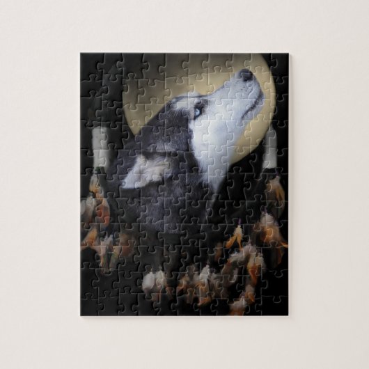 ドリームキャッチャーとブルーアイドハスキー ジグソーパズル (縦)