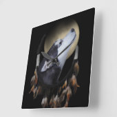 ドリームキャッチャーとブルーアイドハスキー スクエア壁時計 (傾斜)