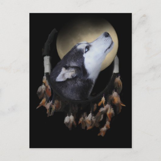 ドリームキャッチャーとブルーアイドハスキー ポストカード (正面)