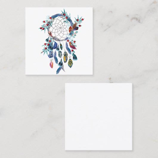 ドリームキャッチャーと水の色の羽。 スクエア名刺 (正面/裏面)