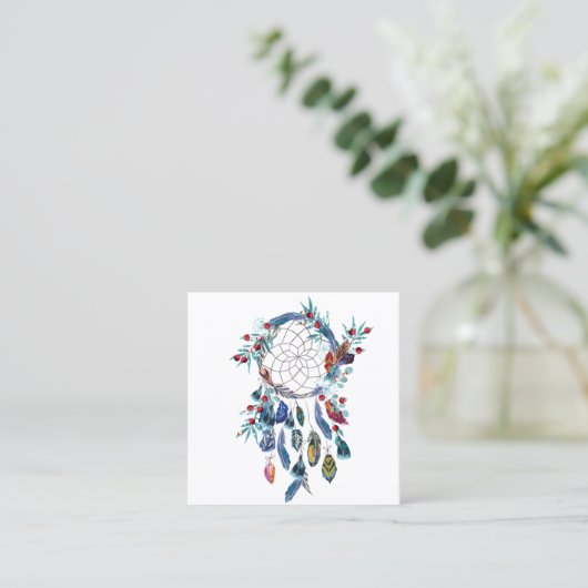 ドリームキャッチャーと水の色の羽。 スクエア名刺 (スタンド正面)