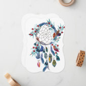 ドリームキャッチャーと水の色の羽。 ノートカード (正面/裏面インサイチュ)