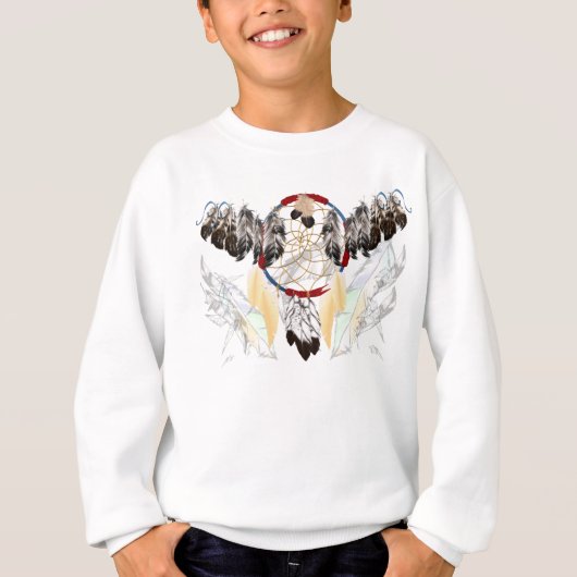 ドリームキャッチャーと羽毛シャツ（幅） Tシャツ (正面)