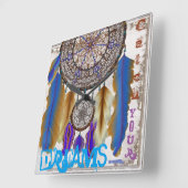 ドリームキャッチャーと魔法の鳥の青い羽 スクエア壁時計 (傾斜)