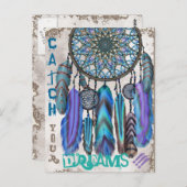 ドリームキャッチャーと魔法鳥のターコイズ羽 ポストカード (正面/裏面)