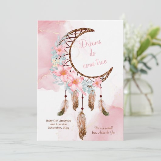 ドリームキャッチャーのピンクの水色妊娠アナウンセメント 案内状 (スタンド正面)