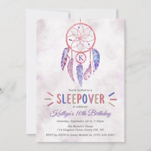 ドリームキャッチャーの宿泊バースデーパーティ招待状 招待状 (正面)