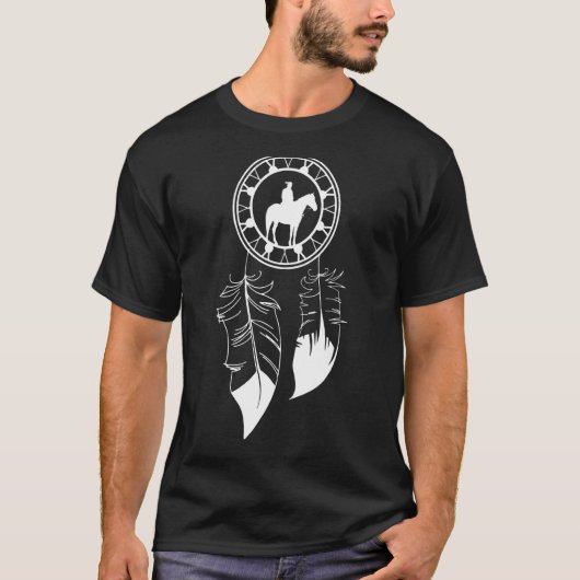 ドリームキャッチャーの羽根 インディアンの騎手 Tシャツ (正面)
