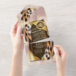 ドリームキャッチャーの羽毛が一つになった結婚式の招待状 オールインワン招待状