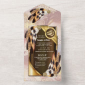 ドリームキャッチャーの羽毛が一つになった結婚式の招待状 オールインワン招待状 (内側)