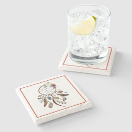 ドリームキャッチャーの部族の羽と花 ストーンコースター