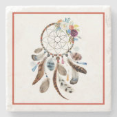 ドリームキャッチャーの部族の羽と花 ストーンコースター (正面)