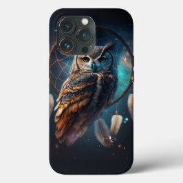 ドリームキャッチャーアートの神秘的な宇宙のフクロウ iPhone 13 PROケース
