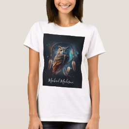 ドリームキャッチャーアートの神秘的な宇宙のフクロウ Tシャツ