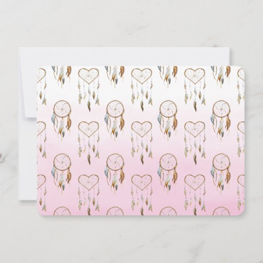 ドリームキャッチャーピンクの水の色のベビーシャワー 招待状 (裏面)