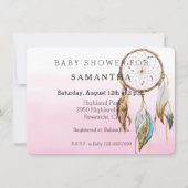 ドリームキャッチャーピンクの水の色のベビーシャワー 招待状 (正面)