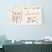 ドリームキャッチャーピンクグレーアイボリー羽毛 横断幕 (トレードショー)