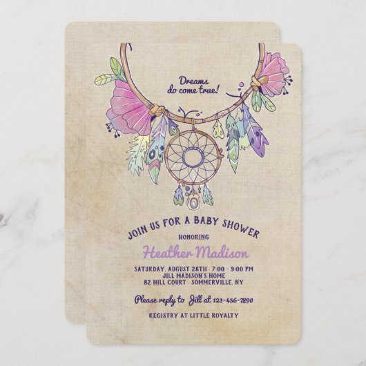 ドリームキャッチャーベビーシャワー 招待状 (正面/裏面)