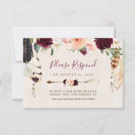 ドリームキャッチャームーンピーチ&ブルガンディボホ結婚ズ 出欠カード