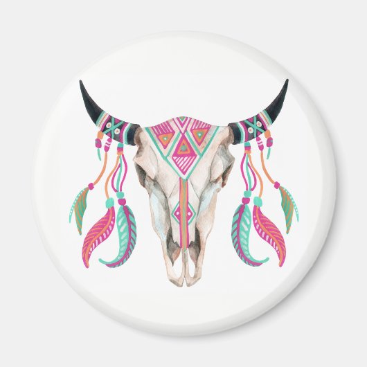 ドリームキャッチャー付き牛スカル マグネット (正面)