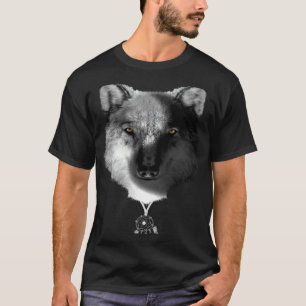 ドリームキャッチャー付き 裏プリント狼の陰陽 Tシャツ