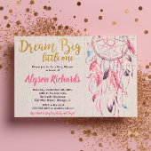 ドリームキャッチャー夢の大きな小さな1つの赤ちゃんシャワー女の子 招待状