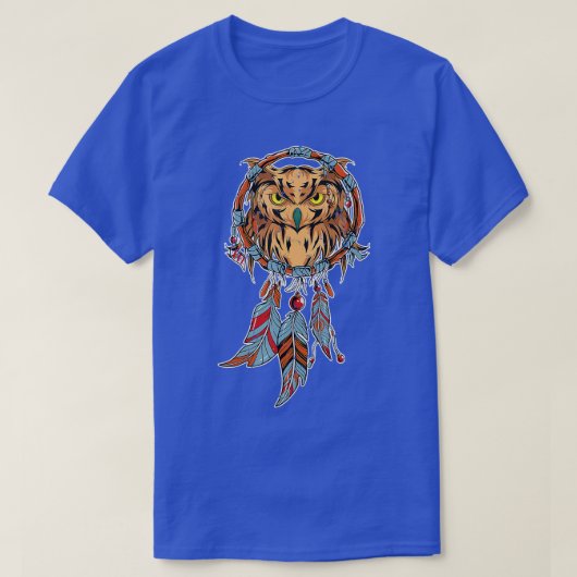 ドリームキャッチャー樹林鳥獣捕食者フクロウ Tシャツ (デザイン正面)